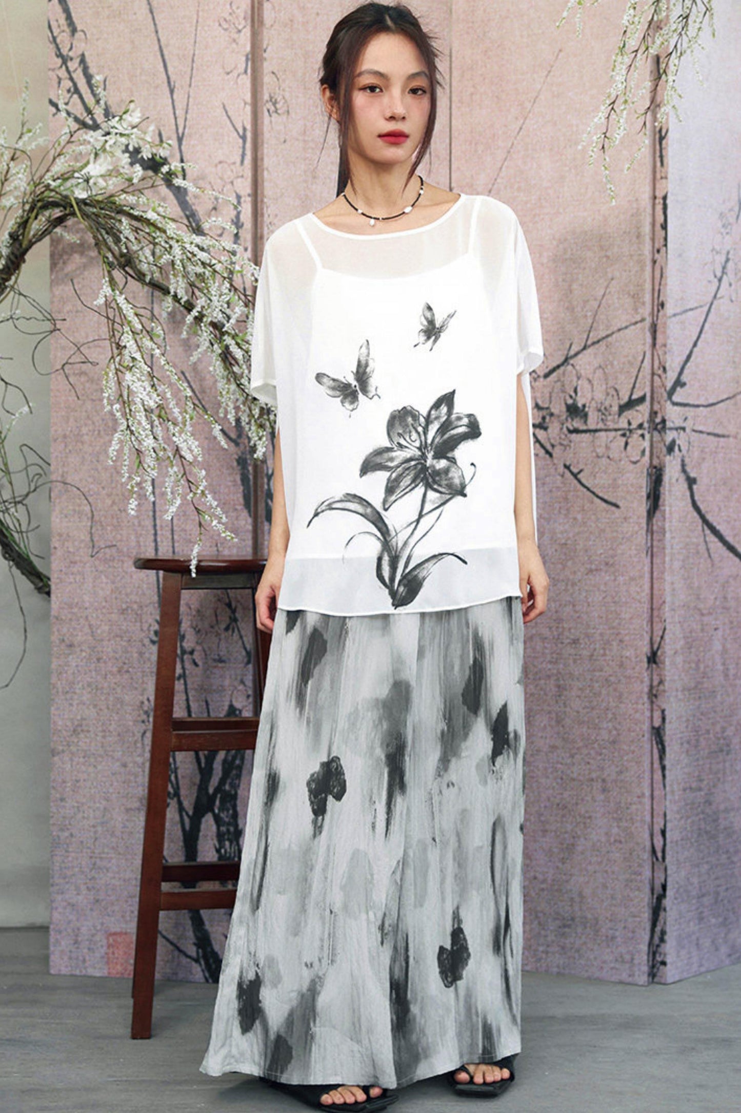 Gray Gradient Print Blouse + Easy Pants