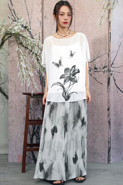 Gray Gradient Print Blouse + Easy Pants