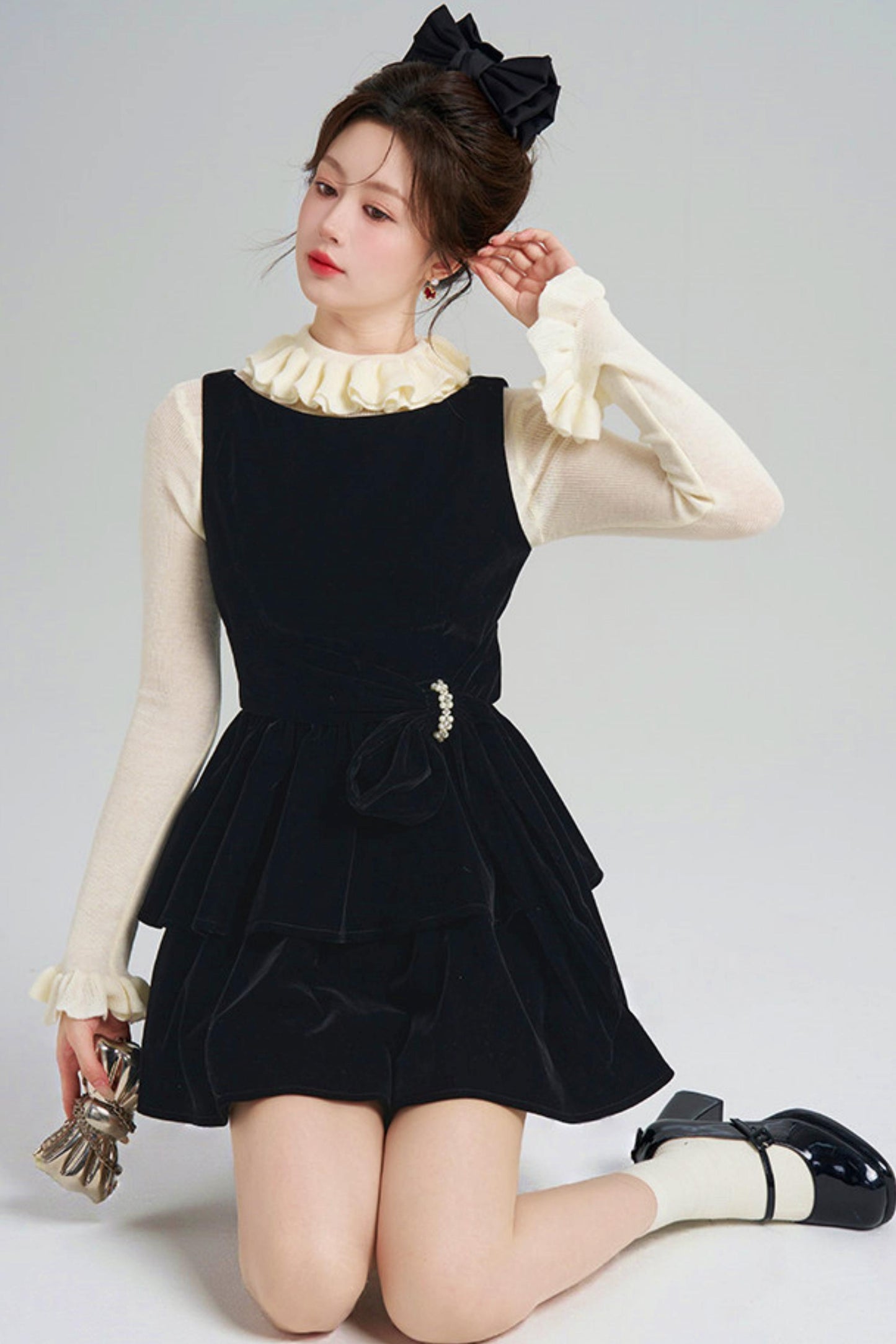 Black Velvet Tiered Dress + Top