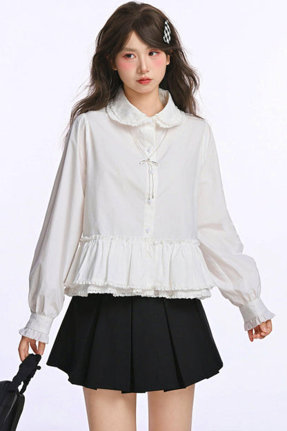 Double Layer Lace Doll Collar Blouse