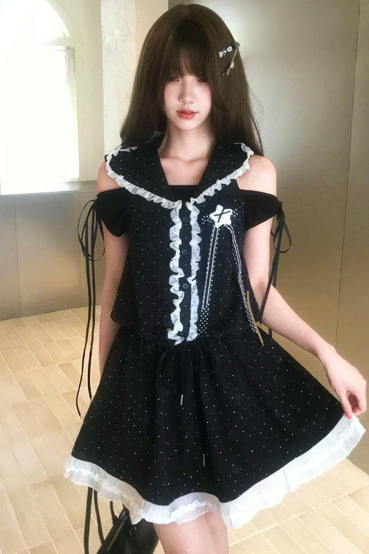 Black Star Off-Shoulder Dress + Top