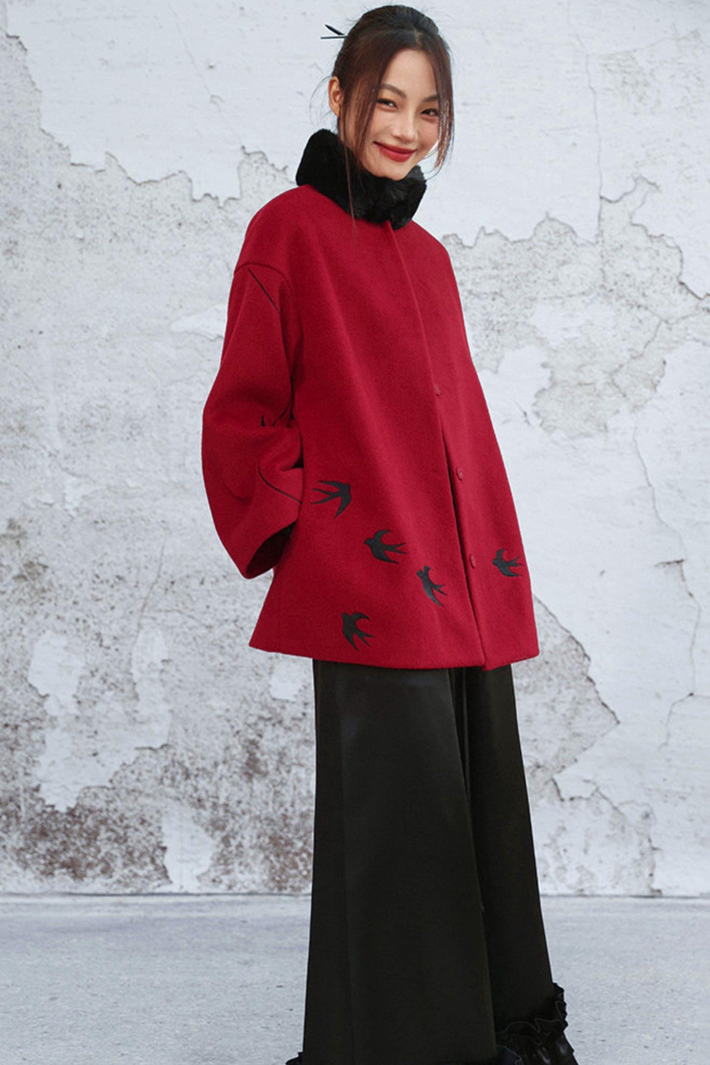 Fayan Embroidered Wool Coat