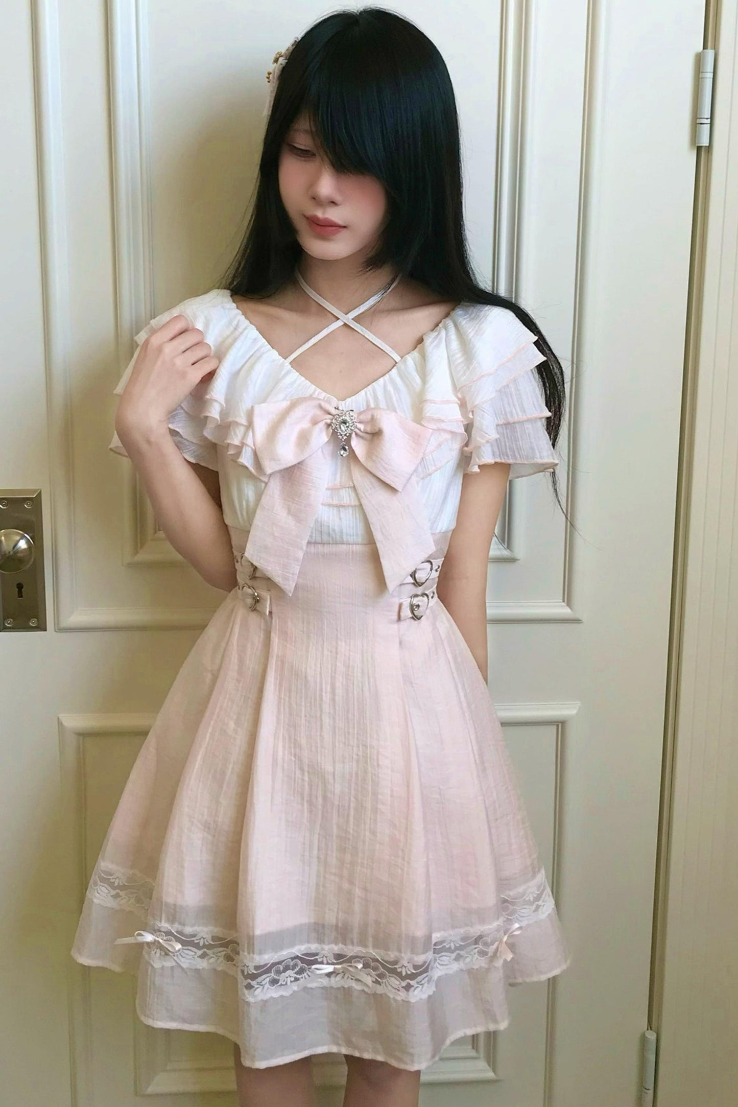 粉色霧感公主洋裝