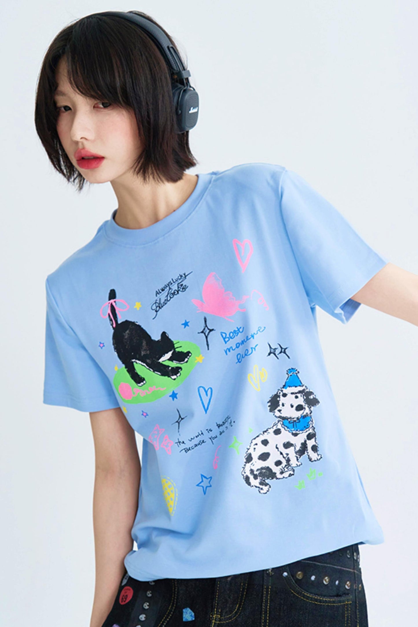 Cropped Graffiti Print Tee Shirt