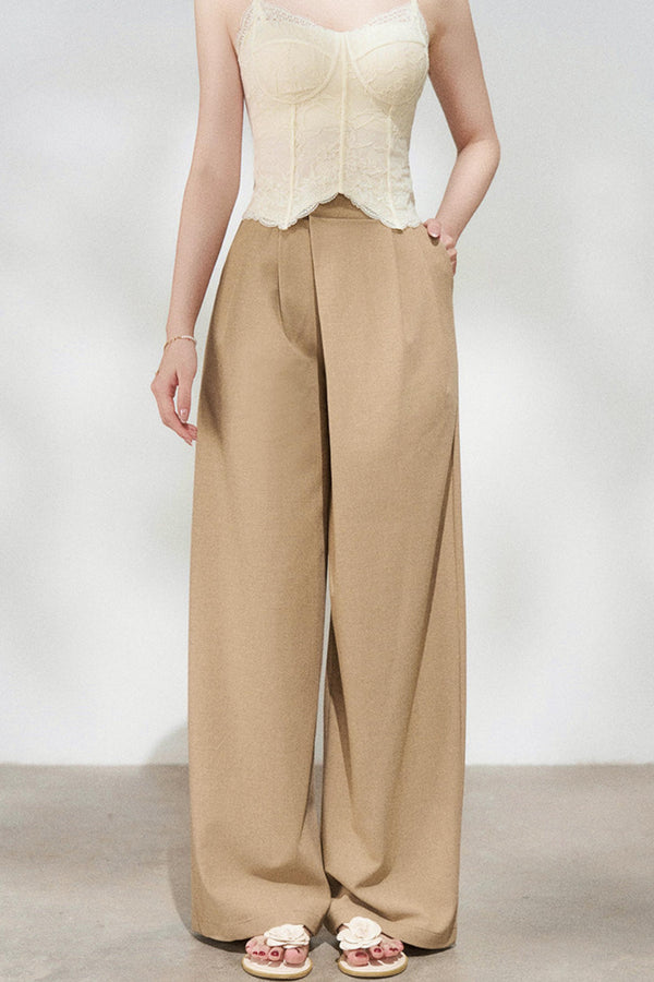 High Waisted Khaki Wide Leg Pants