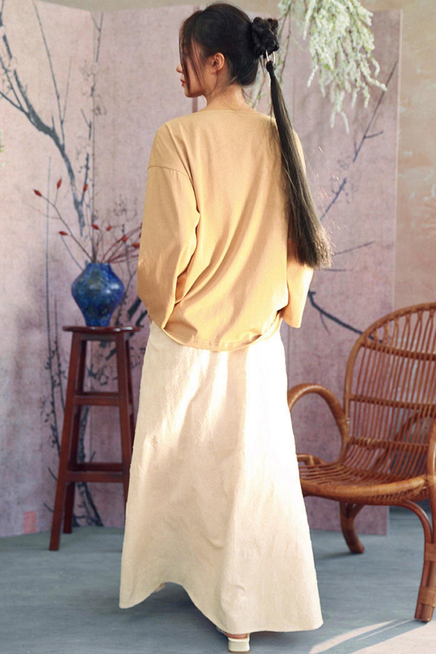 Floral Art Print Drape Neck Top