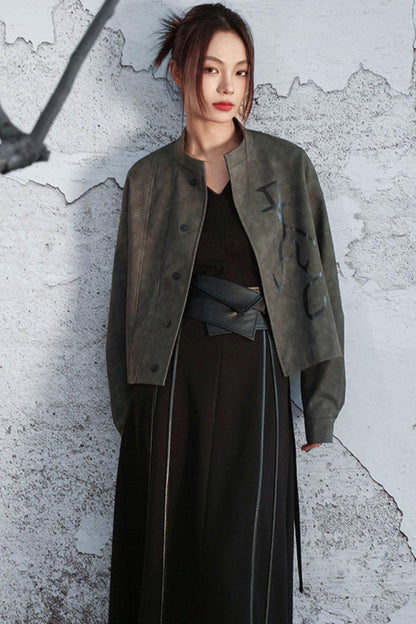 スタンドアップカラーレザージャケット