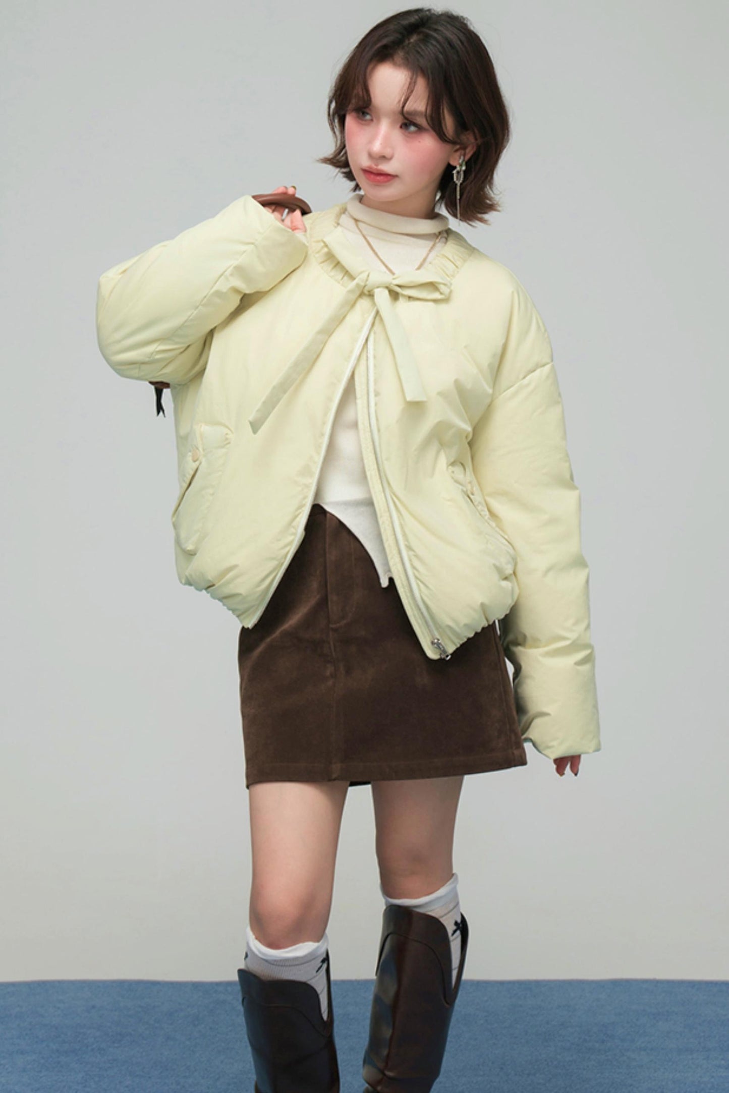 リボンショートダウンジャケット