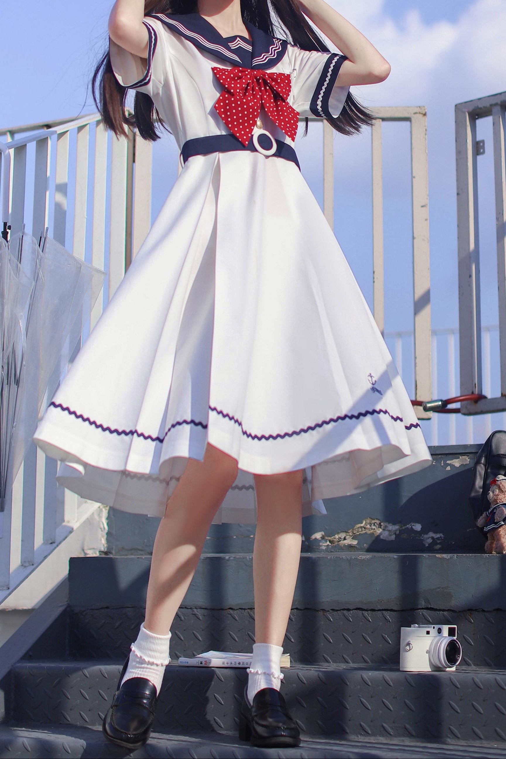sailor dress white Summer Sea + Ribbon Accessory – Belchic Adorned with classic sailor Tight Red Sequins Short Grad2025 Style:Tank Top Dress