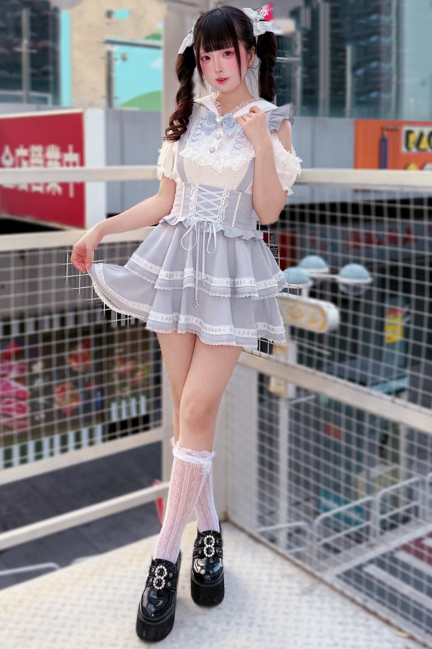 [Pre-Order] Angelcore Off-Shoulder Top + Tiered Skirt