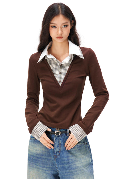 レトロニットパッチワークトップス