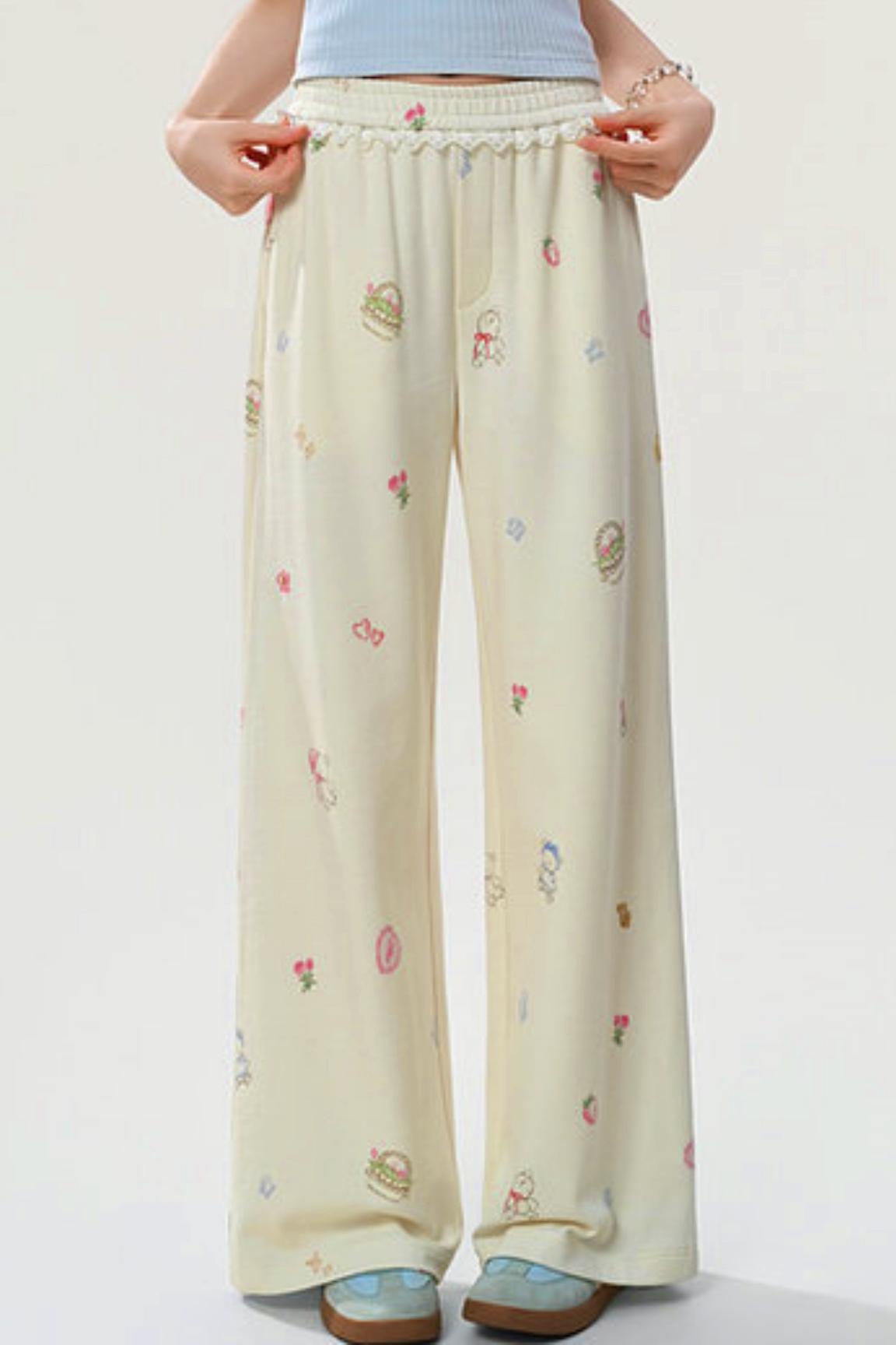 Hose mit Cartoon-Print und Drapierung