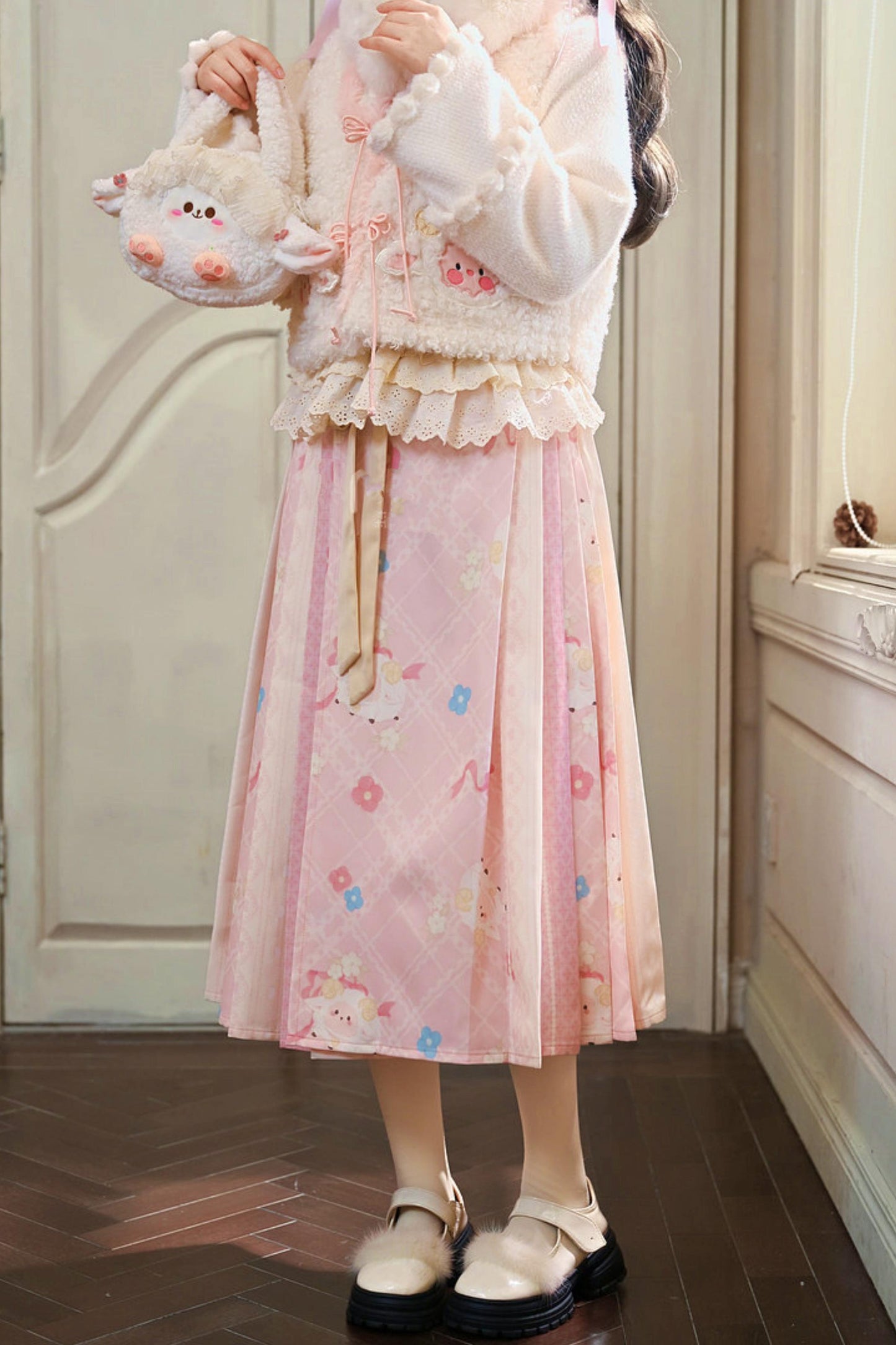 Pink Lamb Pleated Skirt