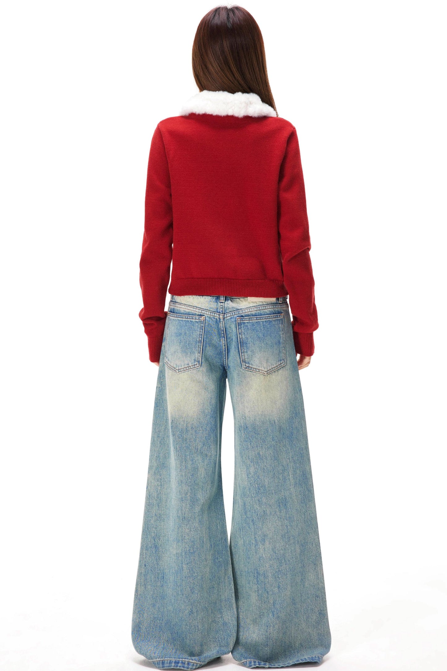 レトロレオパードパッチワークデニムパンツ