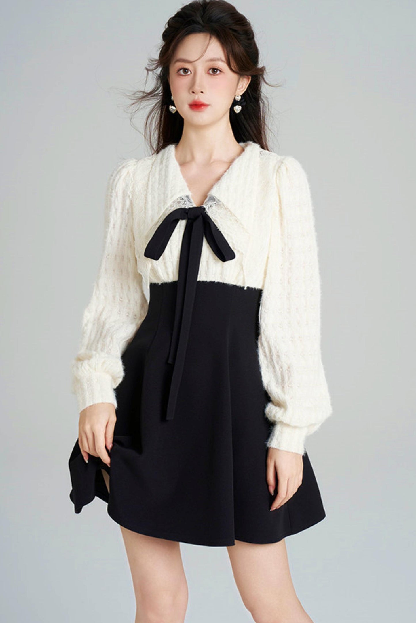 French Plush Patchwork Dress