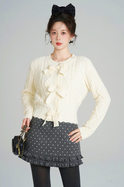 リボンケーブルニットカーディガン