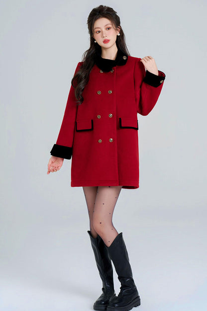 Red Retro Double-Breasted Coat