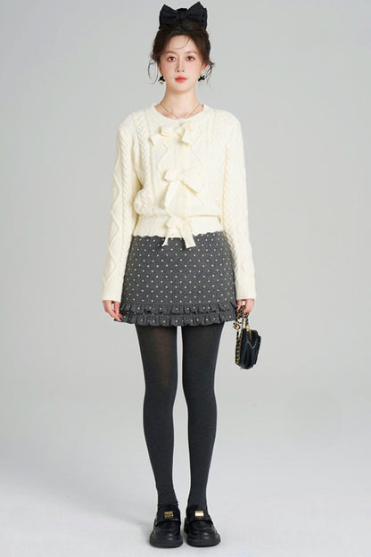 リボンケーブルニットカーディガン