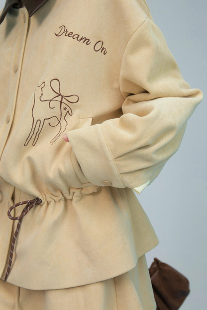 ウィートベージュエンブロイダージャケットセットアップ