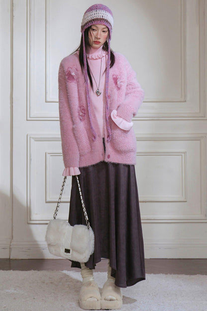 Pink Feather Floral Cardigan