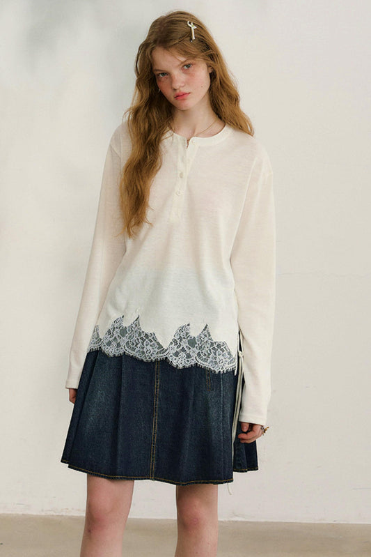 스웨잉 실루엣 레이스 블라우스