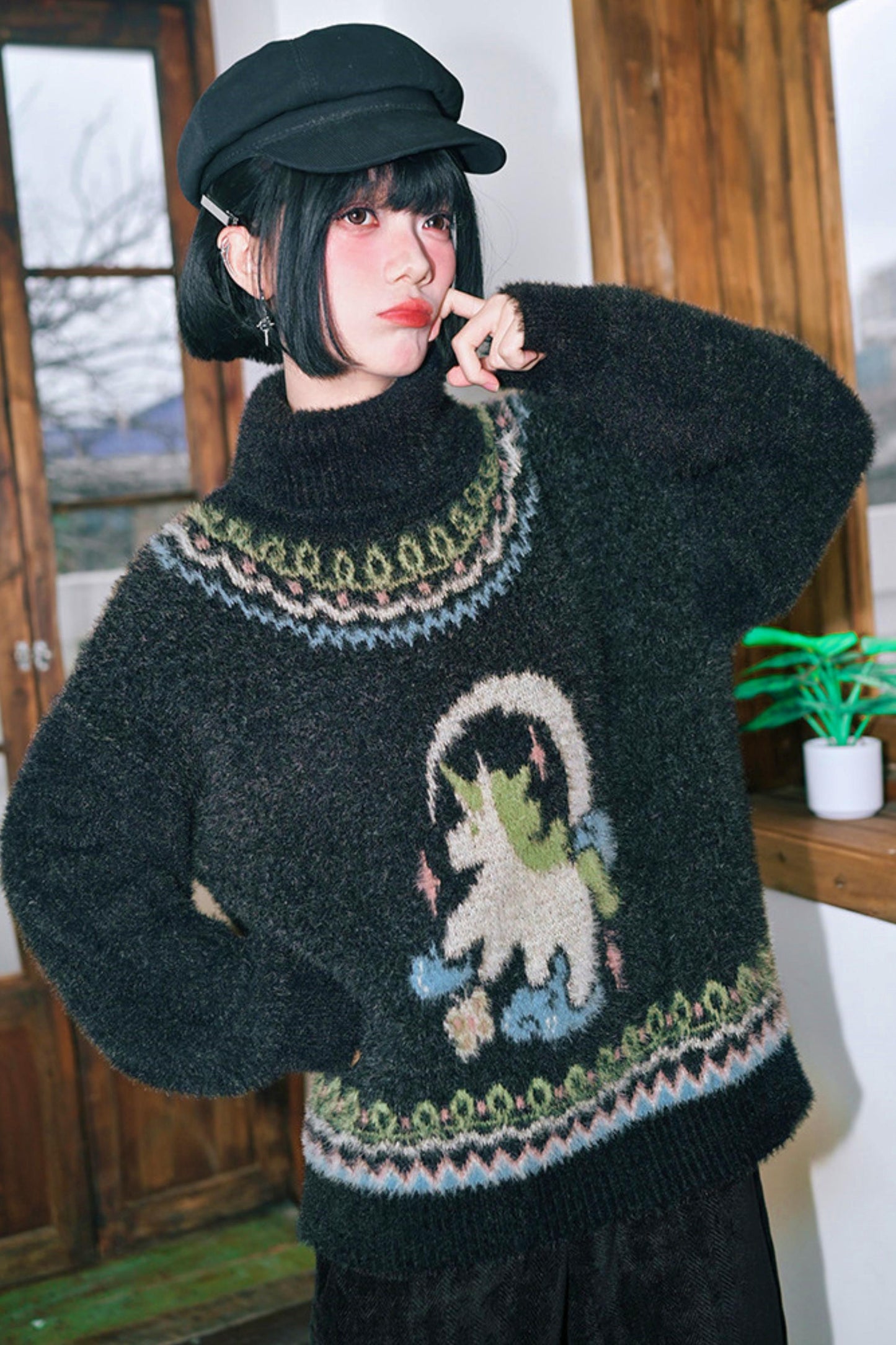 Faux Fur Jacquard Sweater