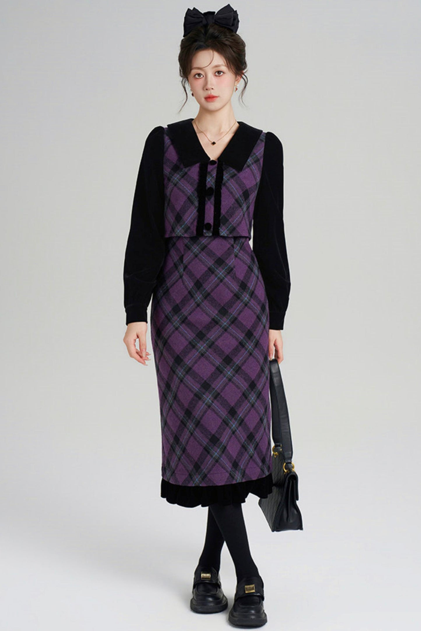 Velvet Patchwork Plaid Dress