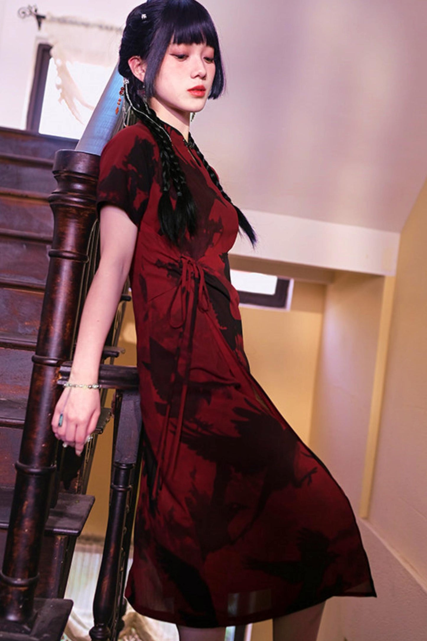Abito Cheongsam Rosso e Nero