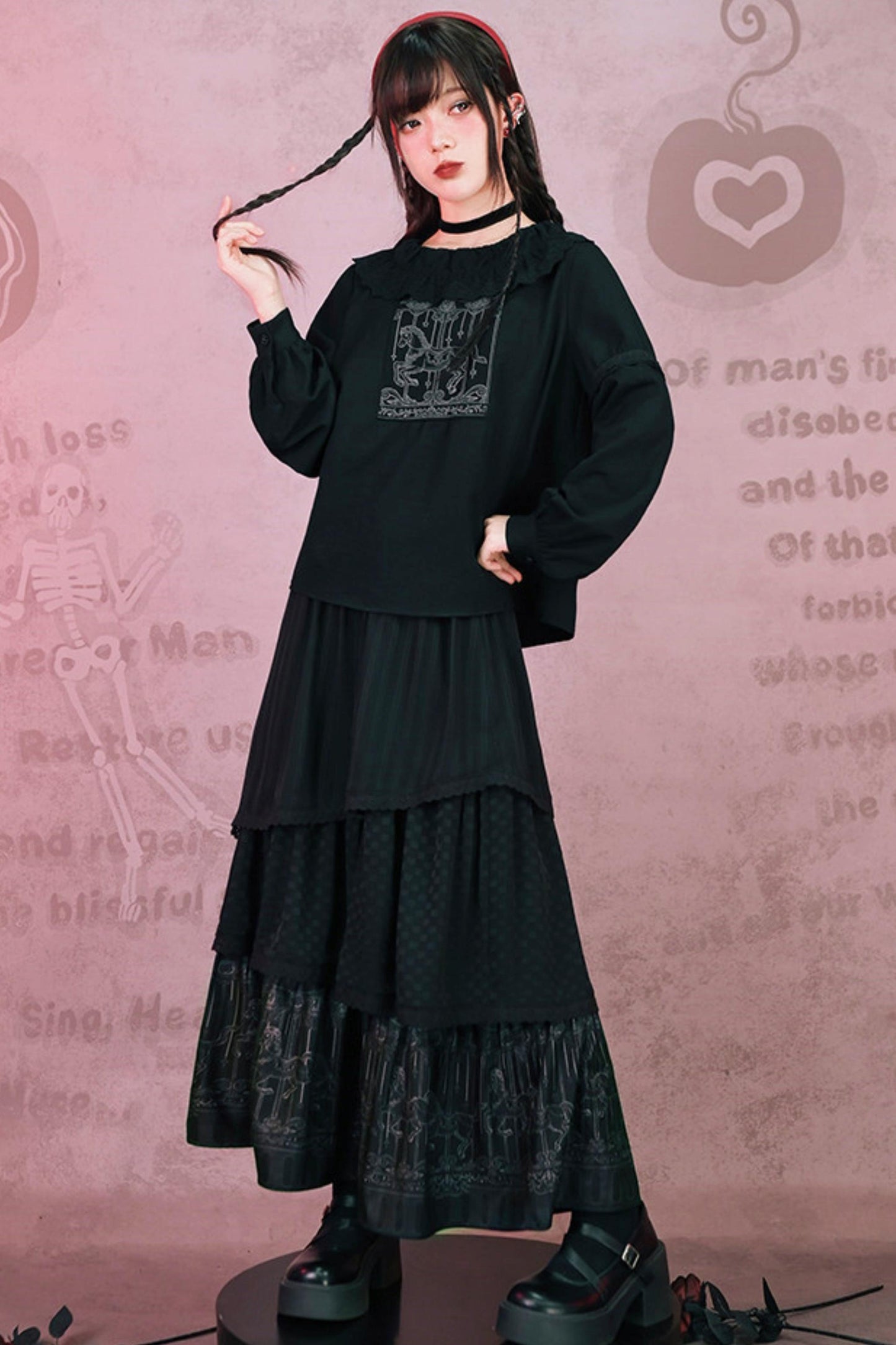 Dark Print Doll Collar Top