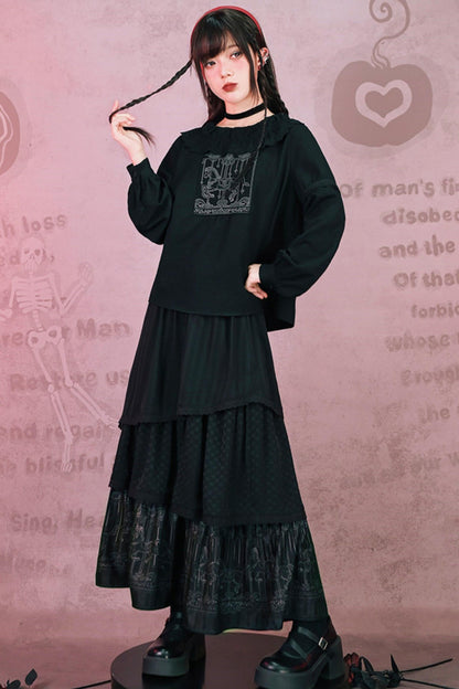 Dark Print Doll Collar Top