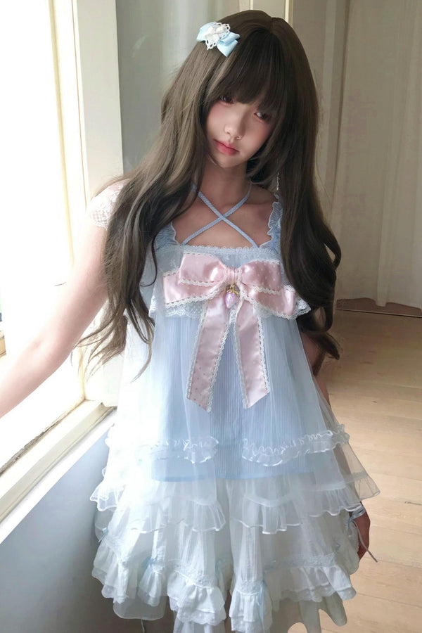 ベビーブルーレースキャミトップス+スカート