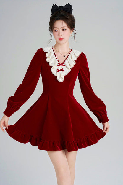 Red Velvet Lace Dress