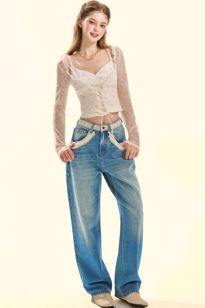 Spitzen-Vintage-Jeansstoff