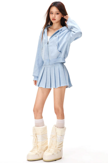 カジュアルジップアップパーカー+プリーツスカート