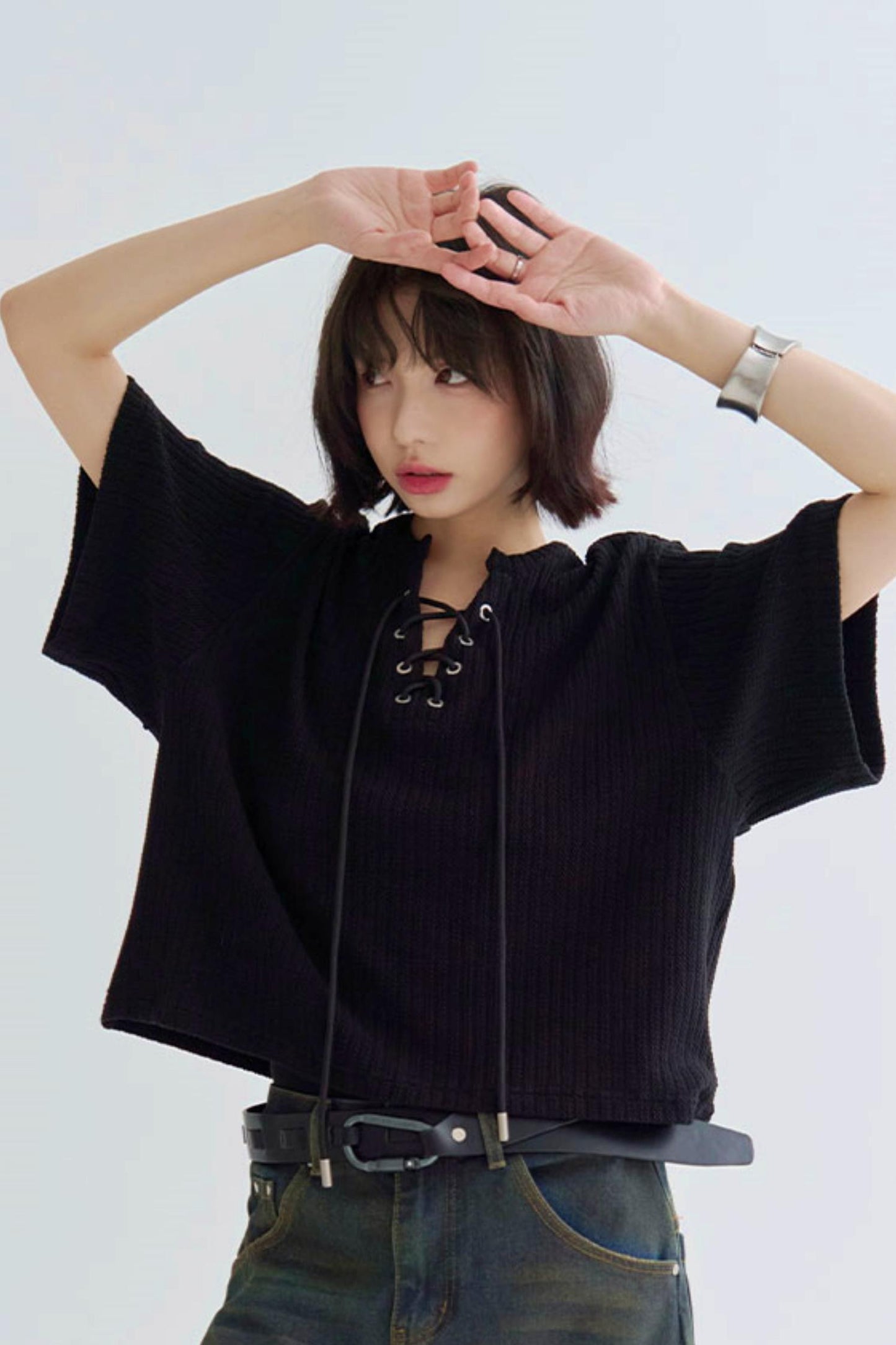 V-Neck Loose Fit Knit T-Shirt