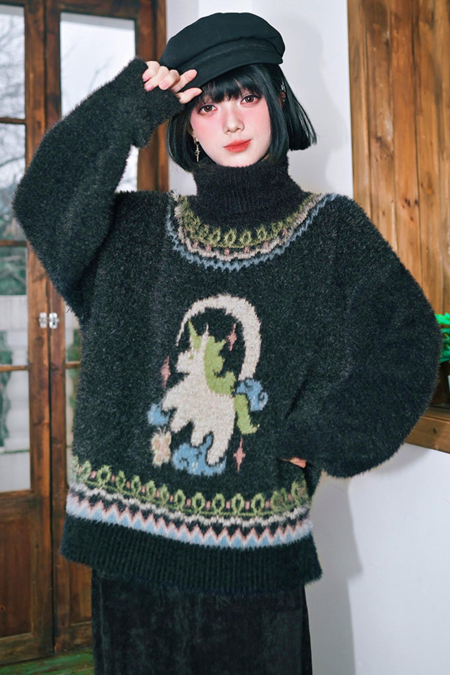 Faux Fur Jacquard Sweater