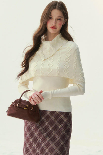 Retro Twist Knit Cape Sweater