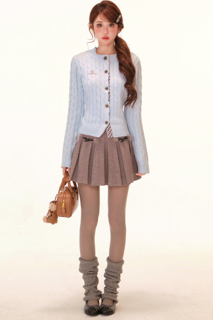 Plaid Wool Knit Cardigan + Skirt