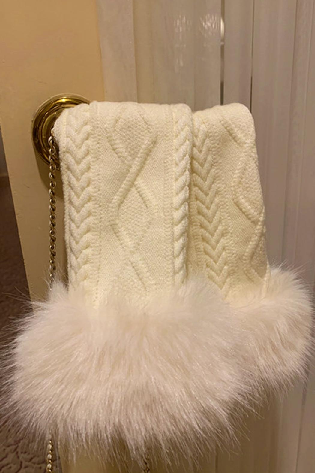 Fox Fur Trim Cape Sweater + Twisted Knit Bodycon Skirt