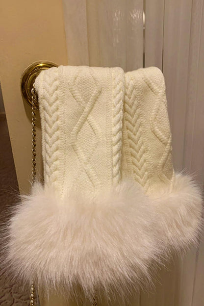 Fox Fur Trim Cape Sweater + Twisted Knit Bodycon Skirt