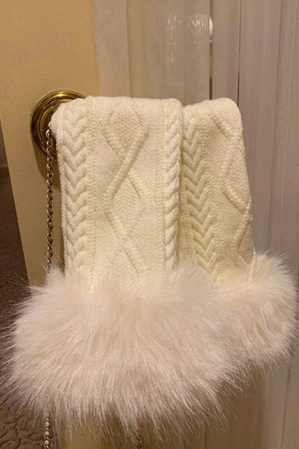 Fox Fur Trim Cape Sweater + Twisted Knit Bodycon Skirt