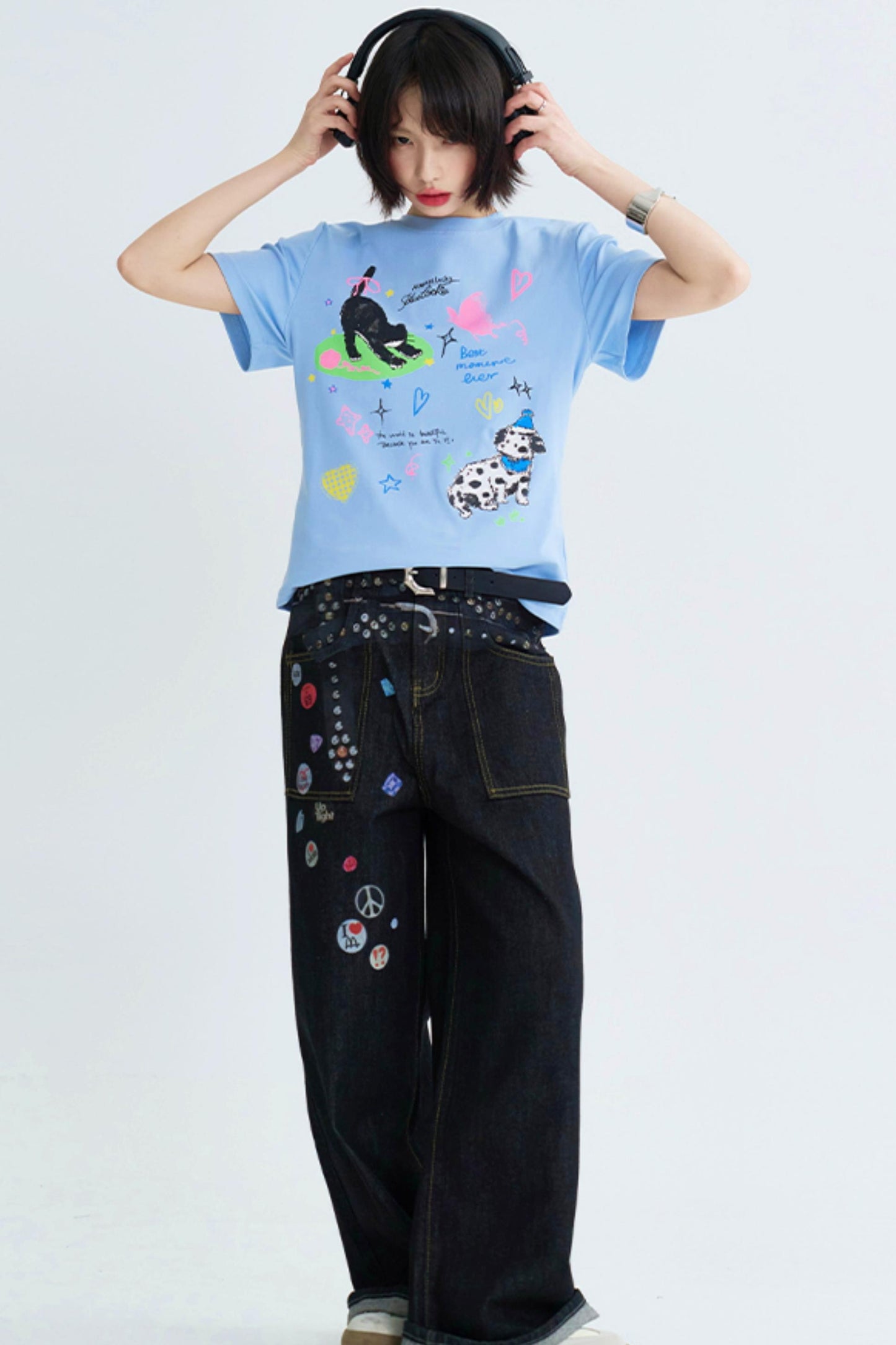 Cropped Graffiti Print Tee Shirt