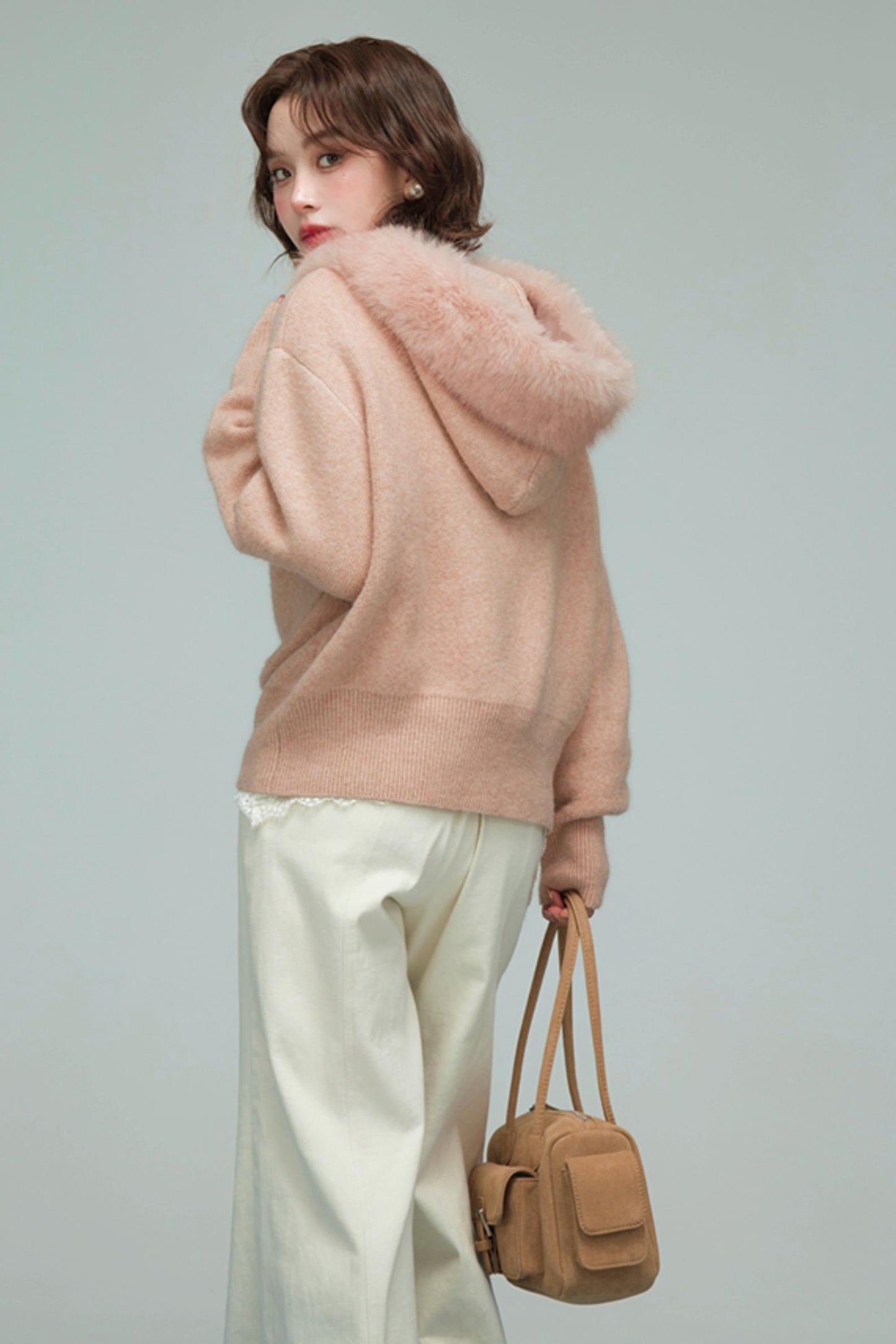 キャラメルファーカラーカーディガン