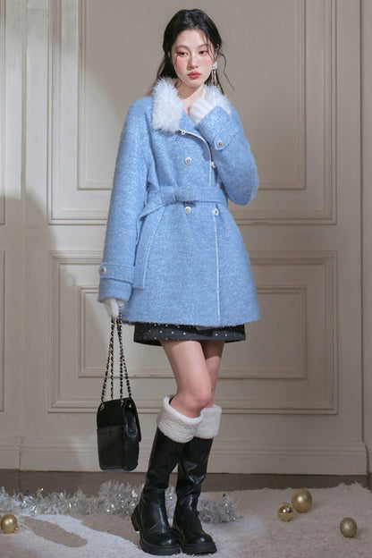 Snowy Blue Wool Coat