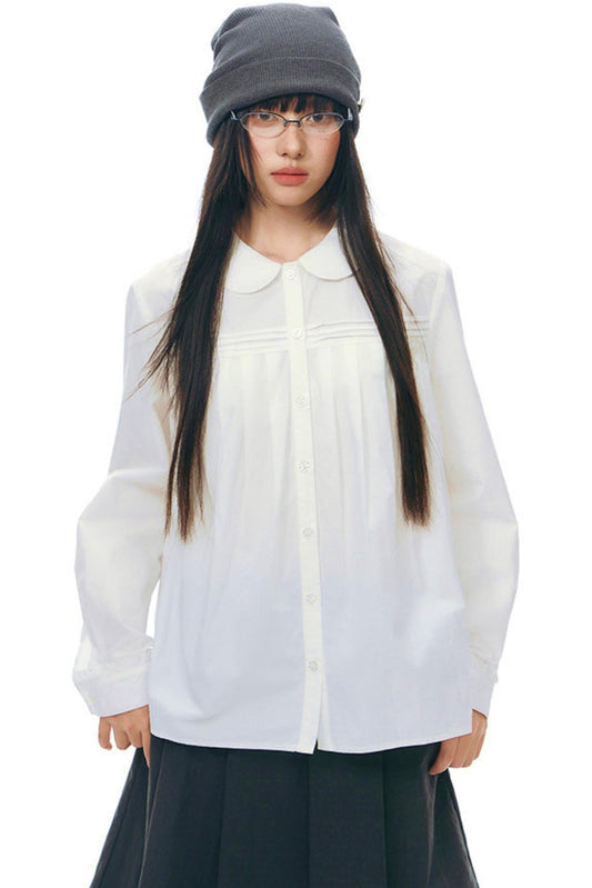 ドールカラープリーツコットンブラウス