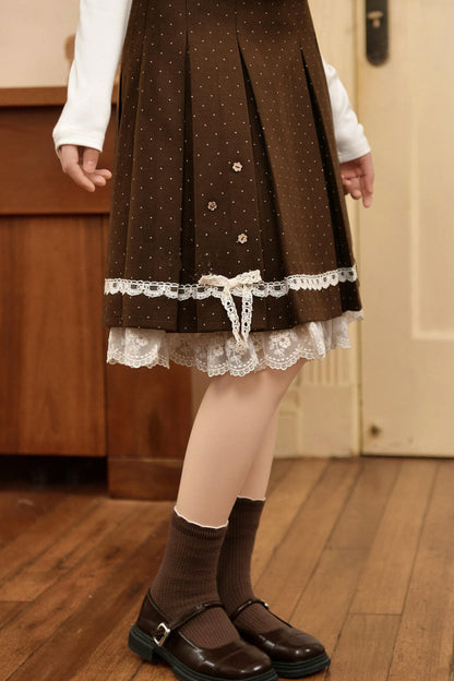 ブラウンポルカドットレーススカート