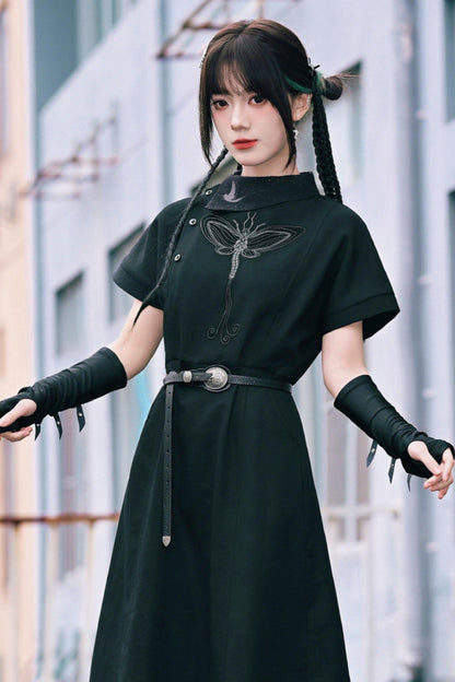Black Dark Fantasy Metal Buckle Arm Covers (Fingerless Gloves)