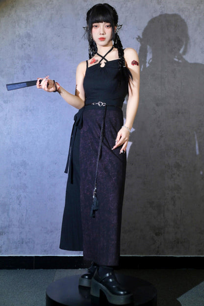 黑色纹理吊带背心