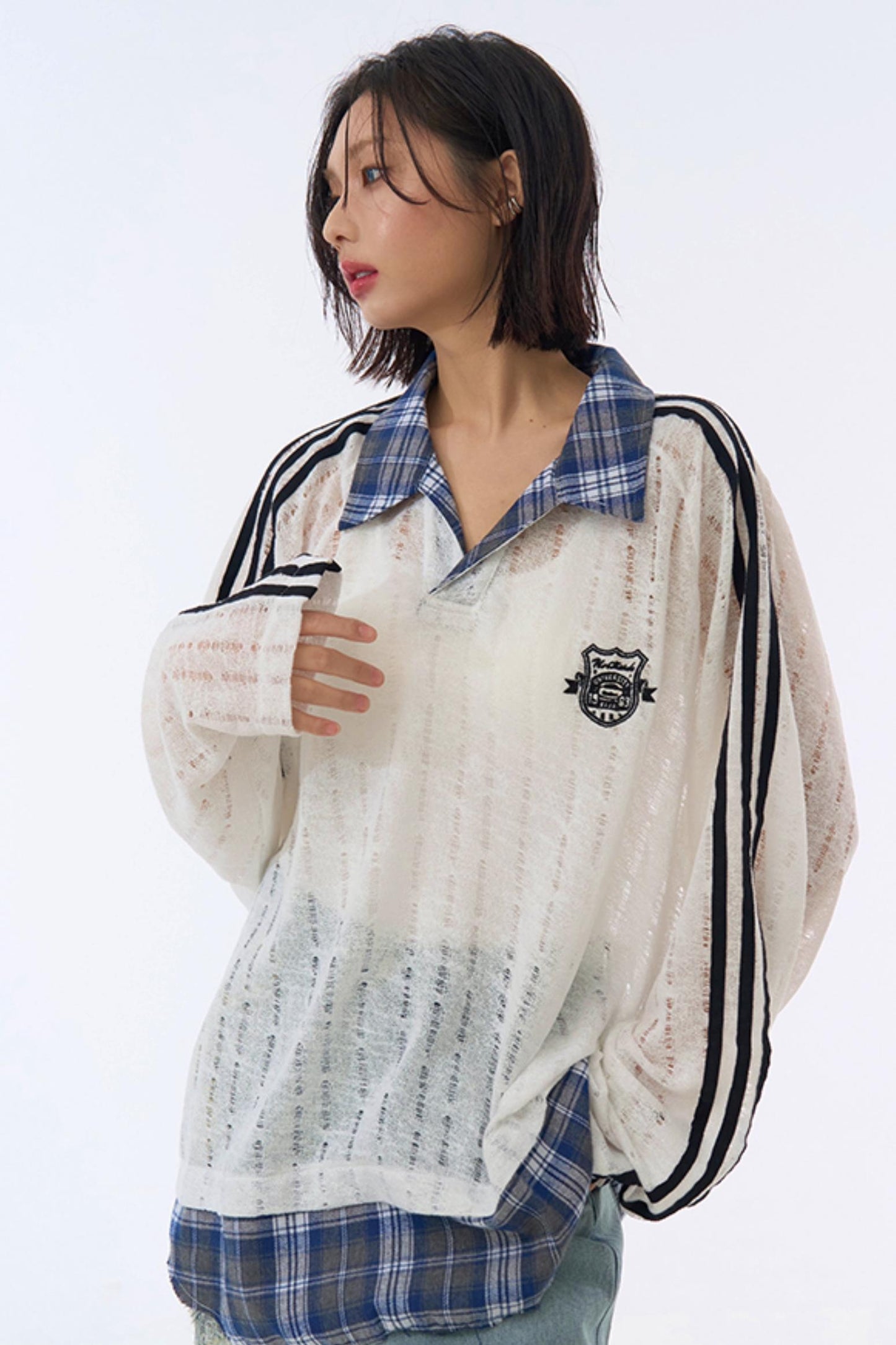 Plaid Sheer Sweatshirt