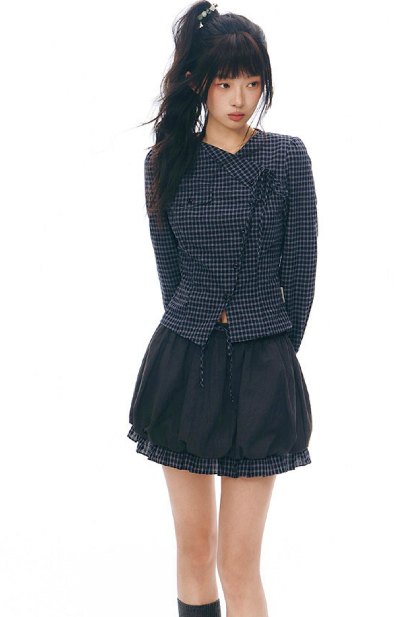 Y2Kリトルチェックドシャツ+スカート